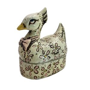 Vintage 1966 Hong Horizons Bird Trinket Box Chicken‎ Duck Pink Bow Cottagecore